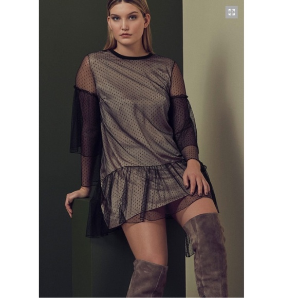 Elvi Dresses & Skirts - Black & Nude Polka Dot Mesh Dress